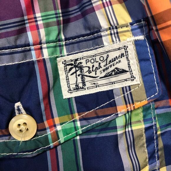 Polo Ralph Lauren Plaid Swim Trunks Size Medium (M) No Ties Great Colors - Picture 3 of 5